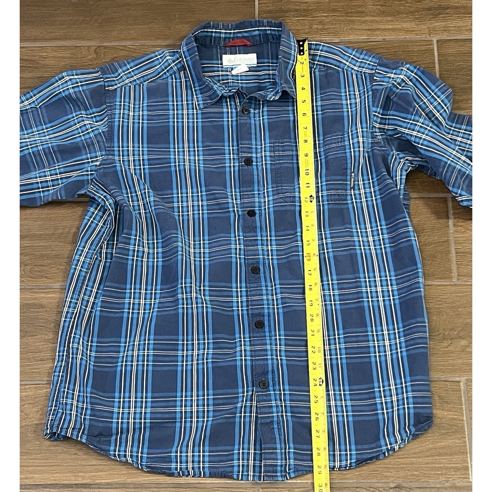Columbia Mens Shirt Large Button Down Blue Plaid Long Sleeve Pocket Casual - Picture 2 of 6
